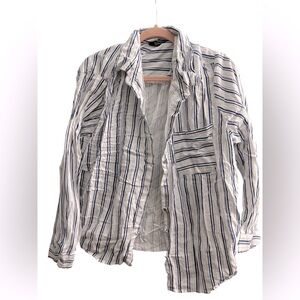 Navy and Silver Striped Button Up